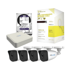 Kit IP 4 Megapixel / NVR de 4 Canales / 4 Cámaras IP / Bobina de Cable de 100 mts / Disco Duro 1 TB